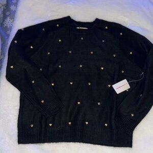 Lucky Brand Heart Sweater Women's Valentine’s Day black metal gold heart sweater